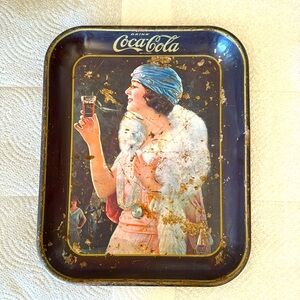 ANTQ COCA COLA TRAY 1920S AUTHENTIC ORIG LITHOGRAPH WOMAN FLAPPER COKE 13" IN